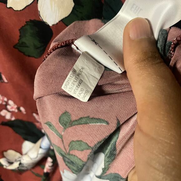 Talbots Rust Floral Long Sleeve Split Neck Liquid Knit Top Women's Size XS - Picture 6 of 7